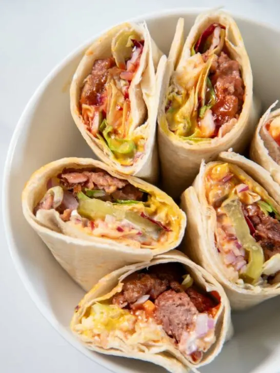 Closeup on open Burger Wraps.