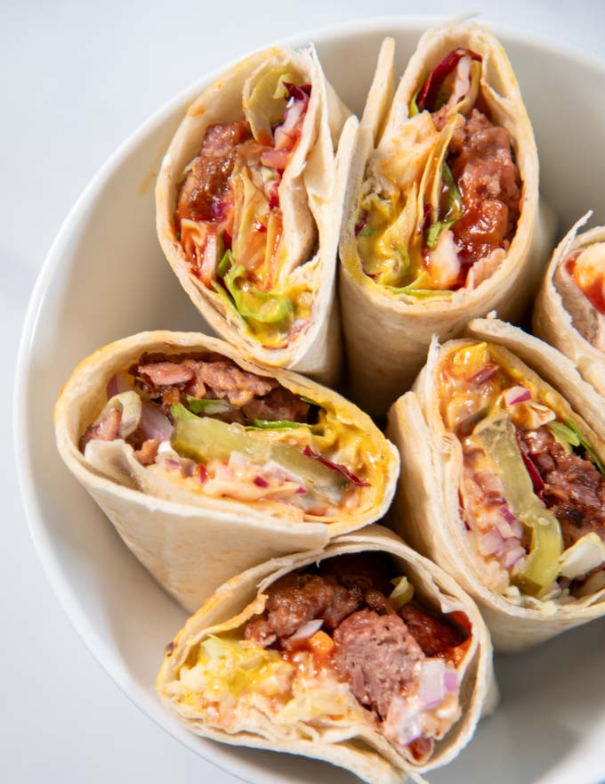 Closeup on open Burger Wraps.