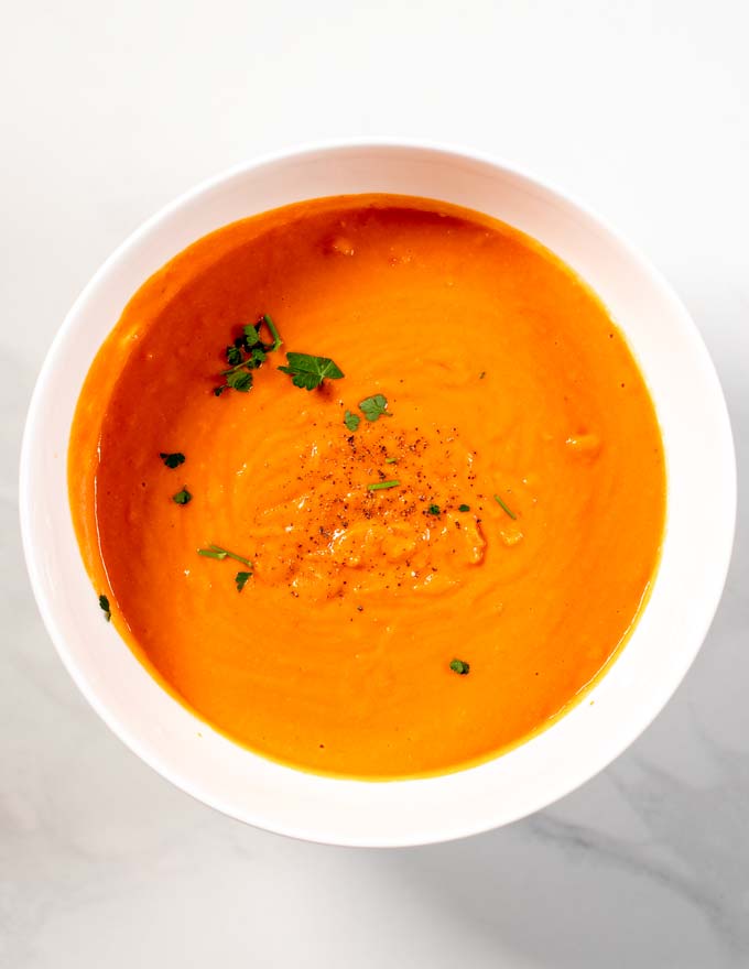 View of ready Tomato Gravy in a large serving bowl.