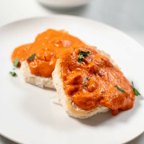 Closeup on a serving of biscuits with Tomato Gravy.