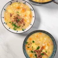 Top view on two portions of White Bean Soup.