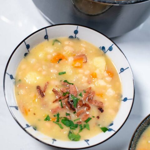 Closeup on a serving of White Bean Soup.