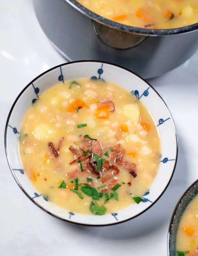 Closeup on a serving of White Bean Soup.