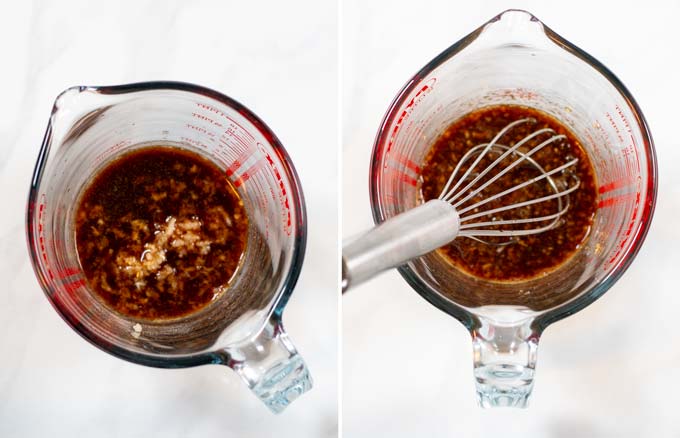 Step-by-step pictures showing how the Hawaiian flavored stir fry sauce is made.