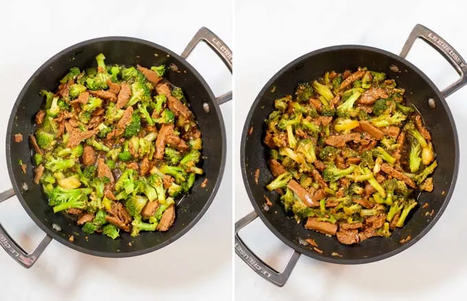 Final steps in the preparation of Beef Broccoli Recipe Hawaii.