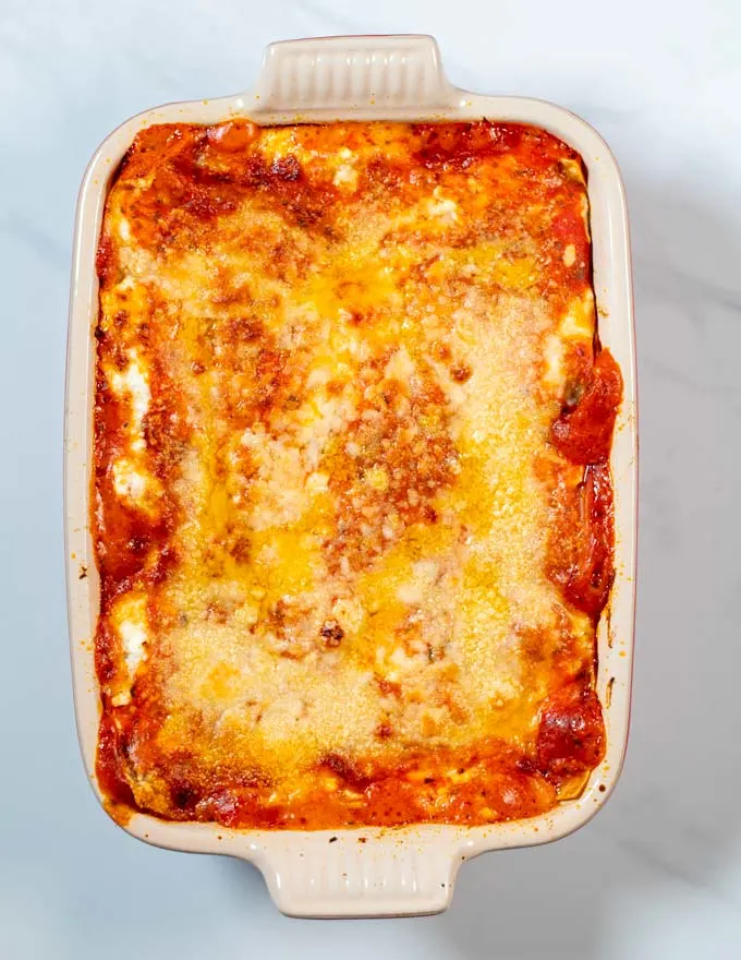 Baked Cheese Lasagna as coming out of the oven.