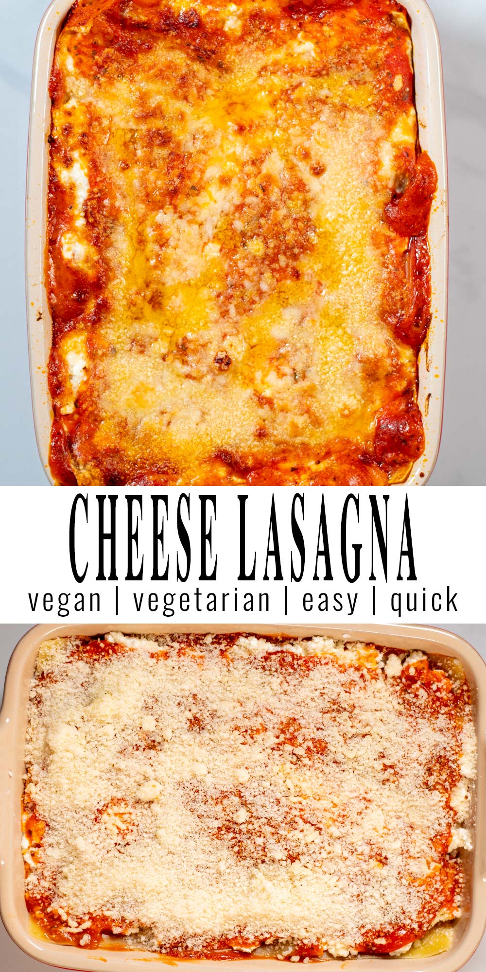 Collage of two pictures of Cheese Lasagna with recipe title text.