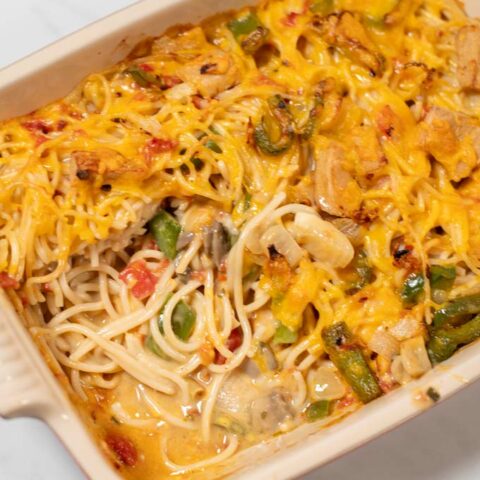 Texas Chicken Spaghetti in a casserole.
