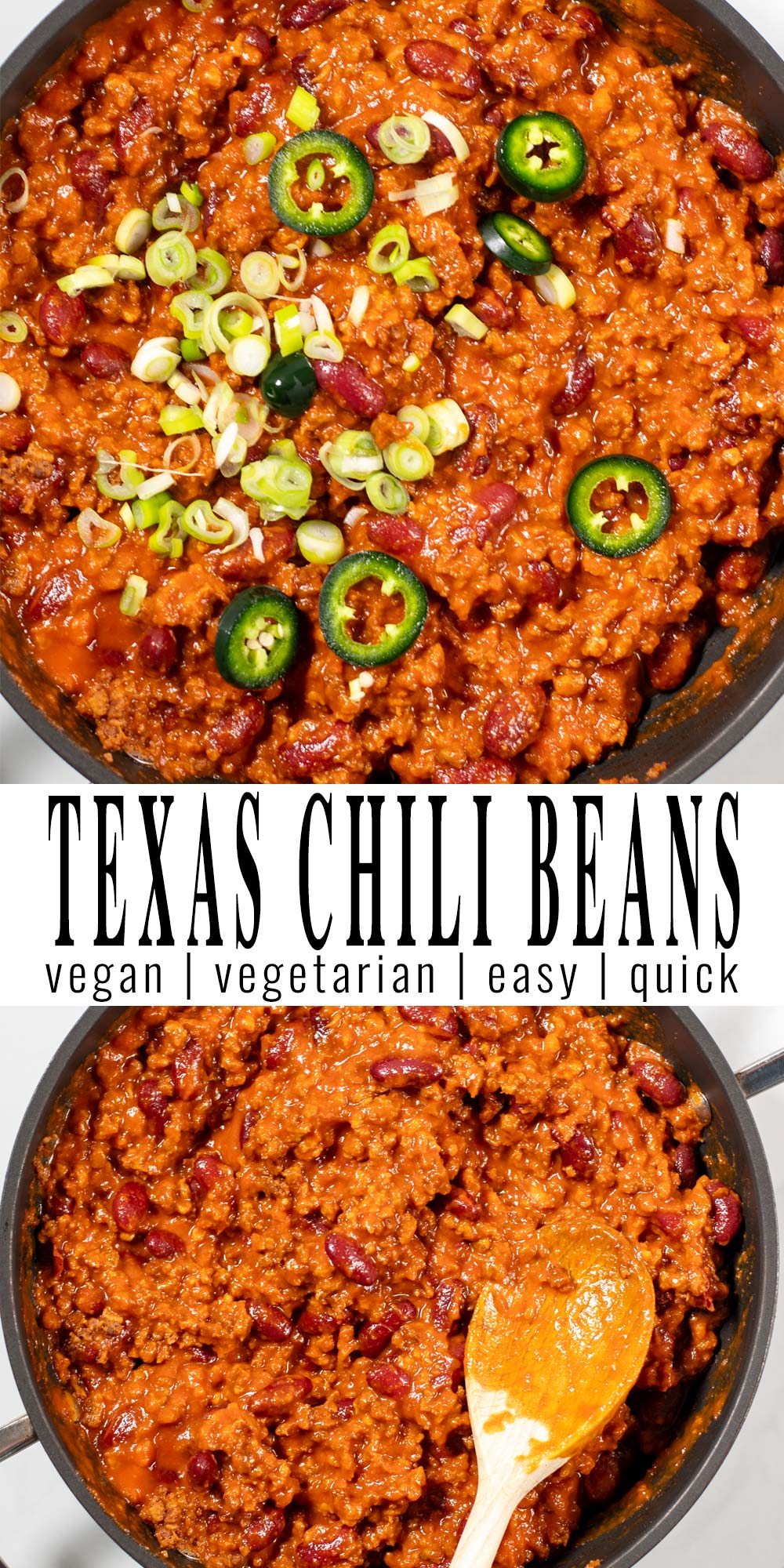 Collage of two pictures of Texas Chili Beans with recipe title text.