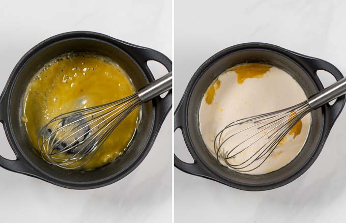 Step-by-step pictures showing how the base white sauce is made.