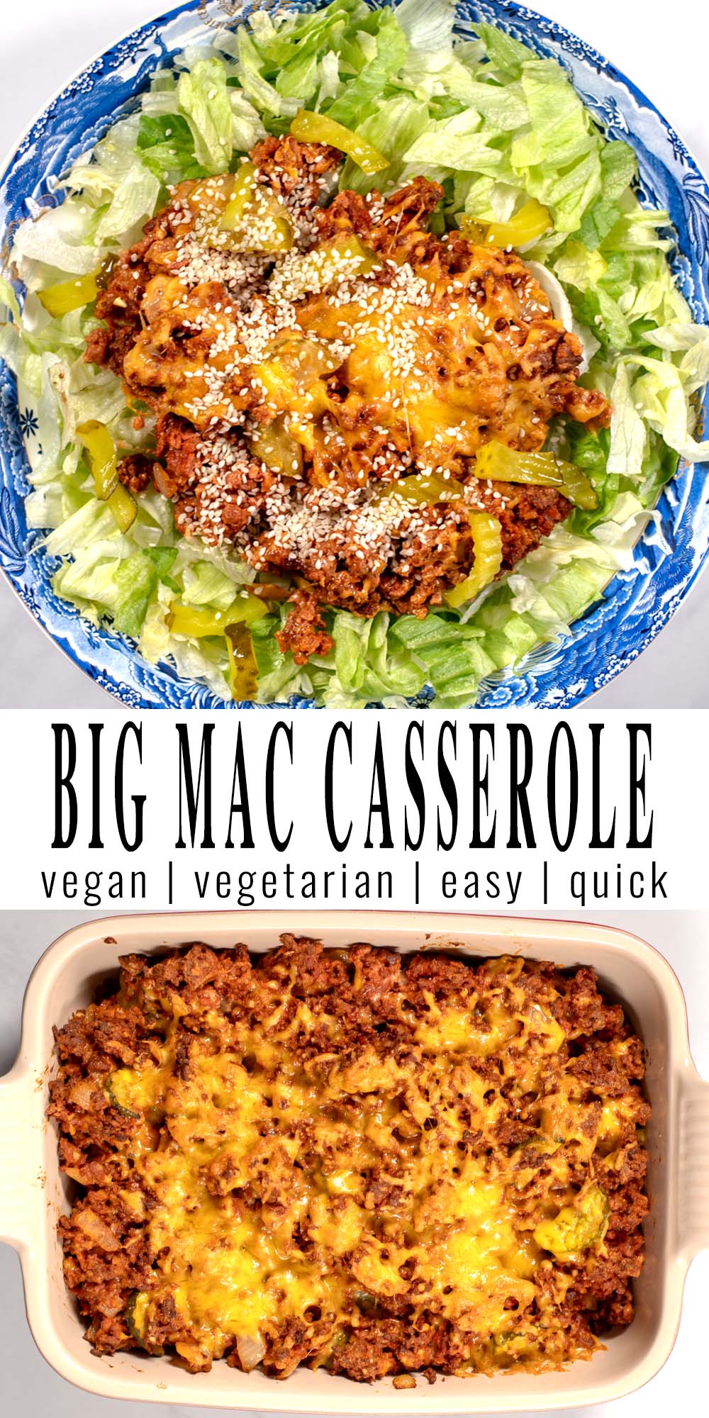 Collage of two photos of Keto Big Mac Casserole.