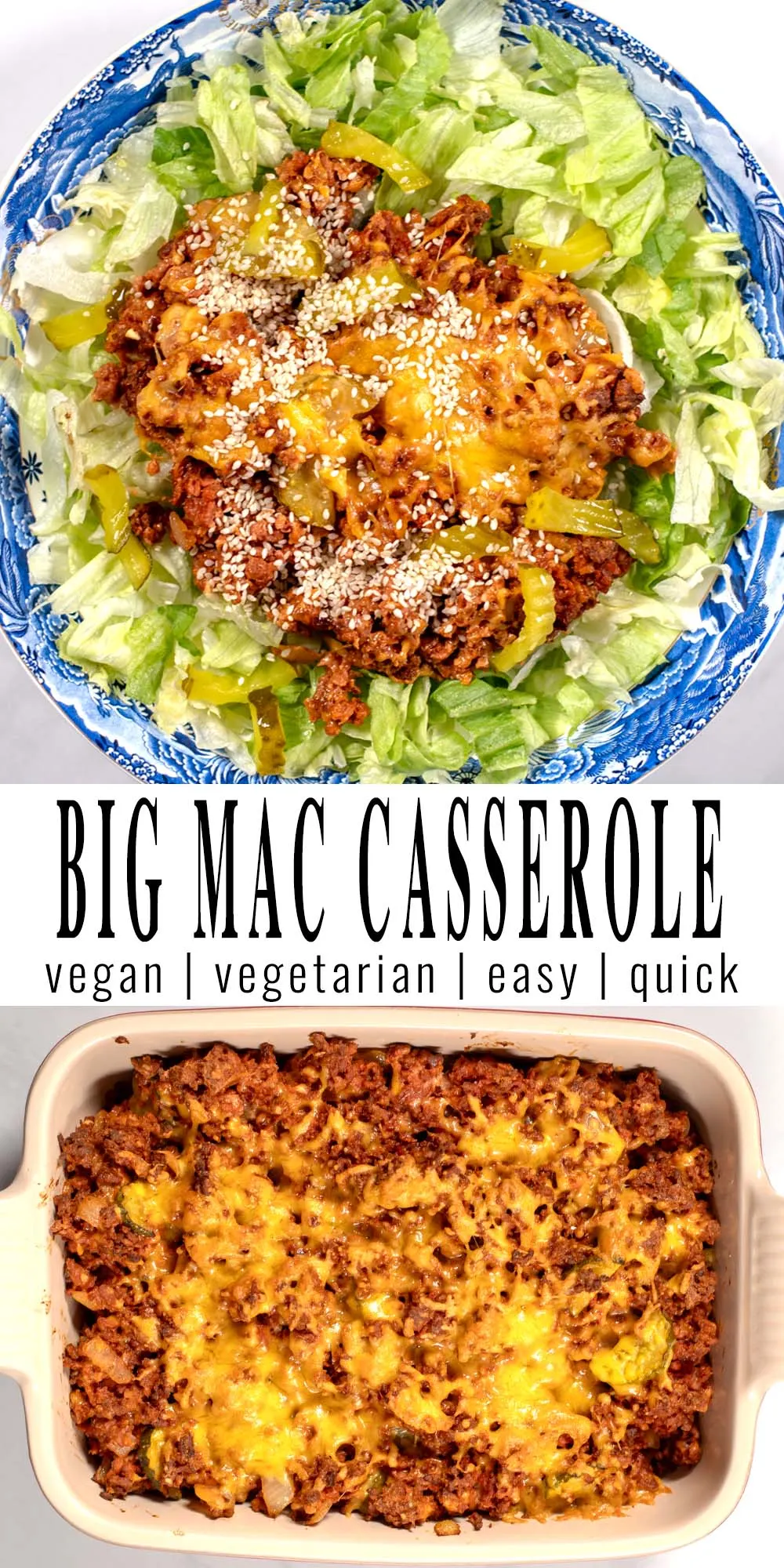 Collage of two photos of Keto Big Mac Casserole.