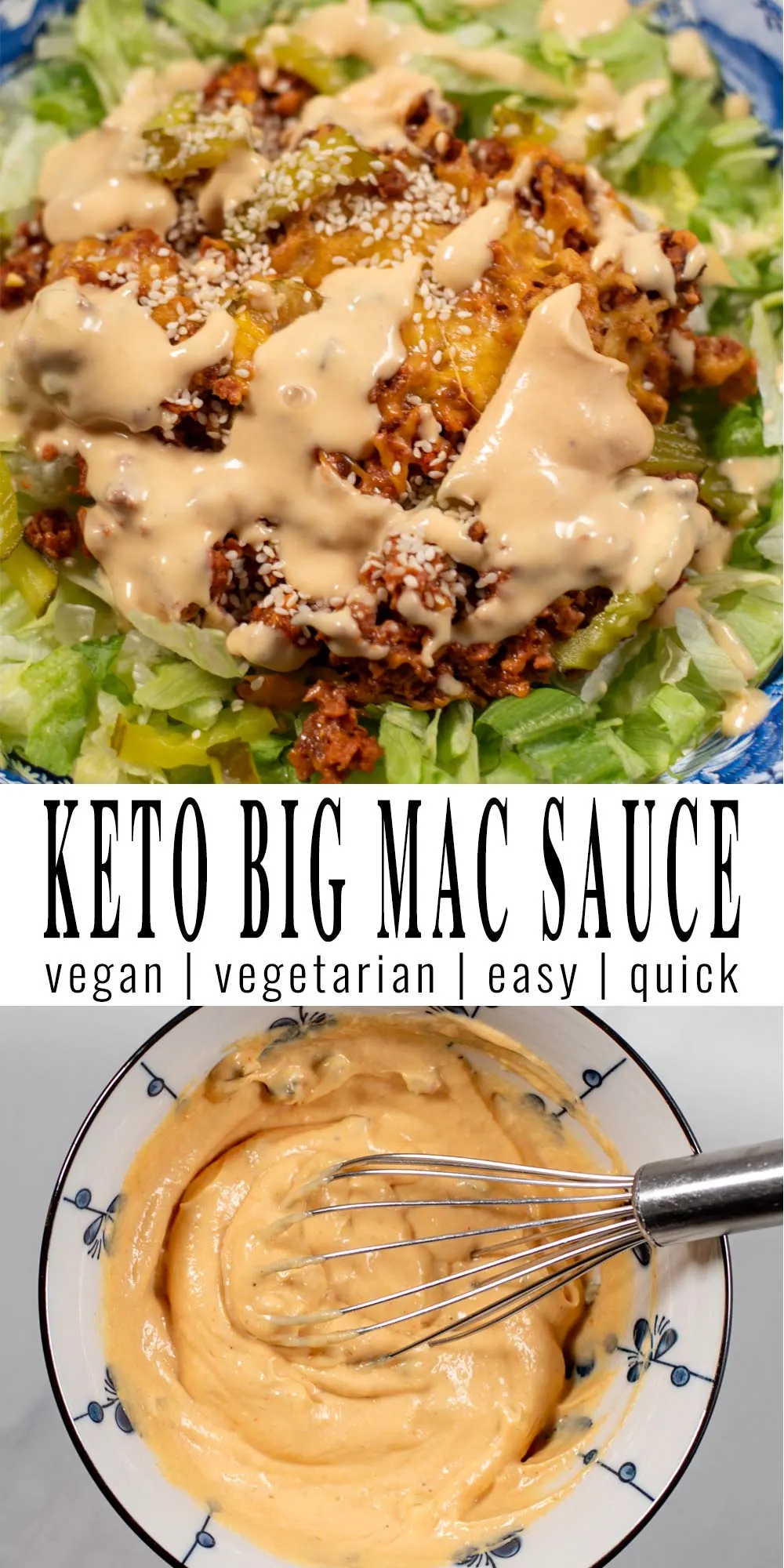 Collage of two photos of Keto Big Mac Sauce with recipe title text.