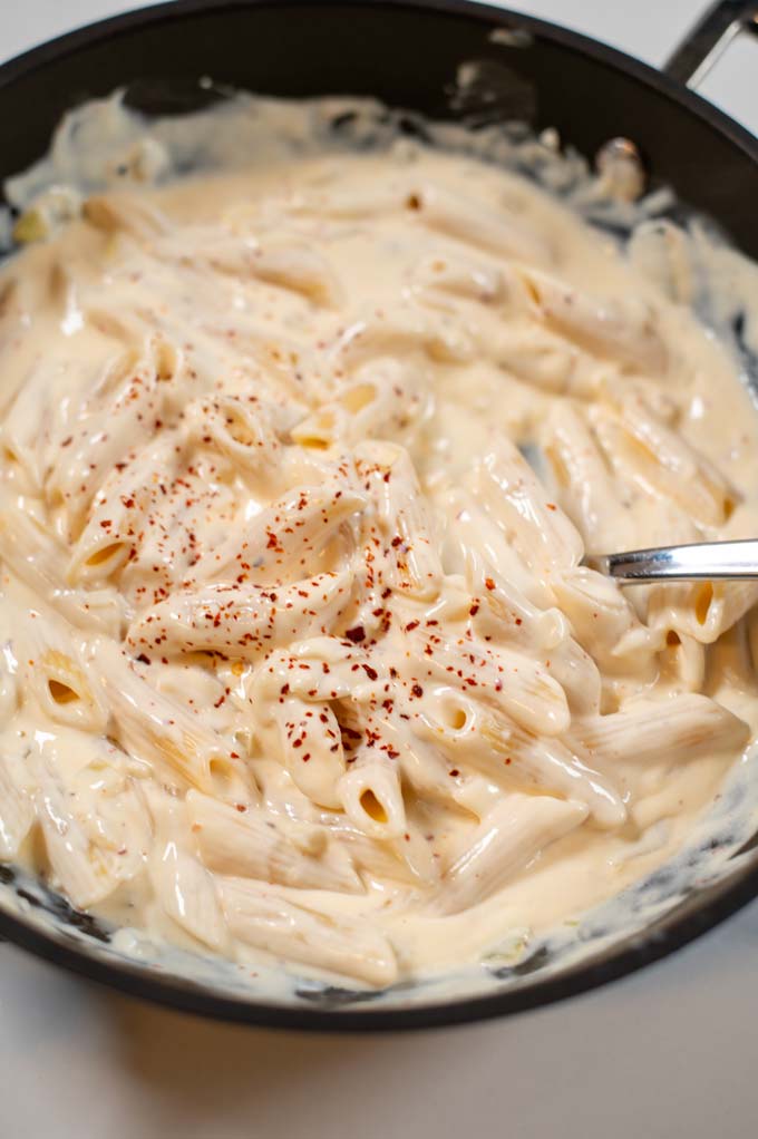 Closeup on Spicy Alfredo Sauce.