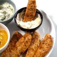 Closeup of a serving of Baked Chicken tenders.