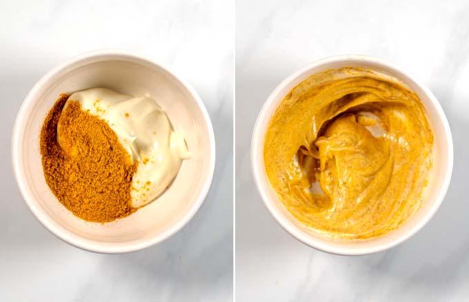 Step-by-step pictures showing how the Curry Dipping Sauce is made.
