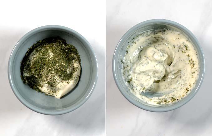 Step-by-step pictures showing how the Ranch Dipping Sauce is made.
