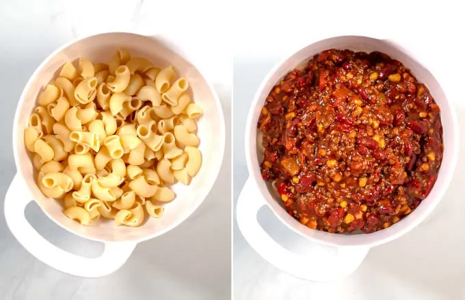 Step-by-step photos of making Leftover Chili Mac.