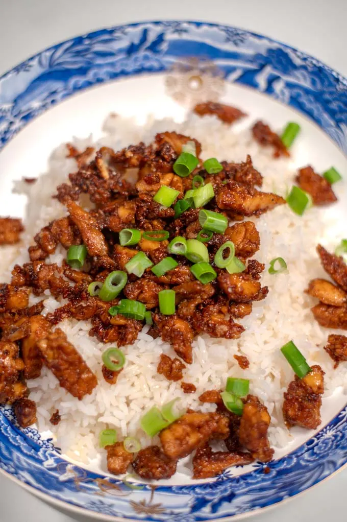 Closeup view of a protion of Cajun Sticky Chicken.