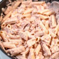 Closeup of Chicken Bacon Ranch Pasta.