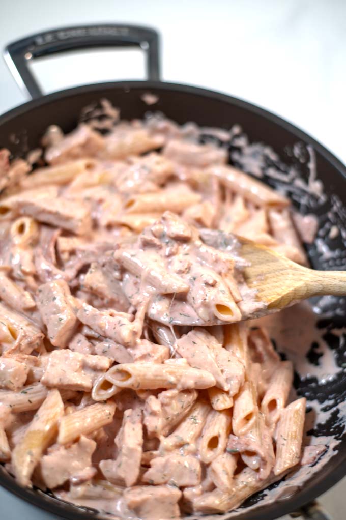 A spoonful of Chicken Bacon Ranch Pasta.