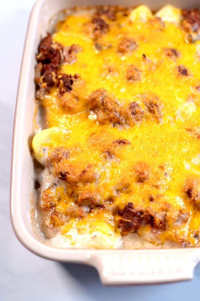 Closeup on a Hamburger Potato Casserole.