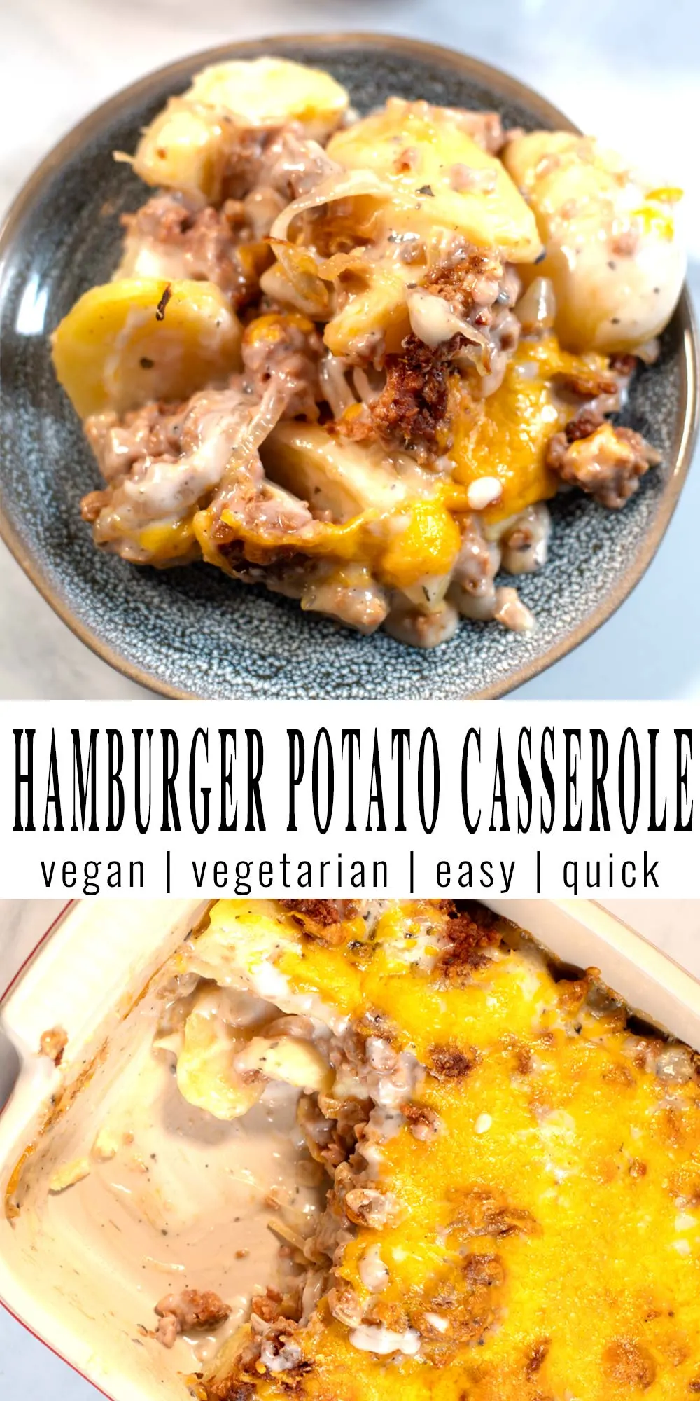 Collage of two photos of Hamburger Potato Casserole.