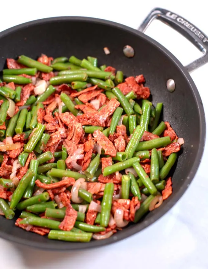 Closeup of Green Beans with Bacon.