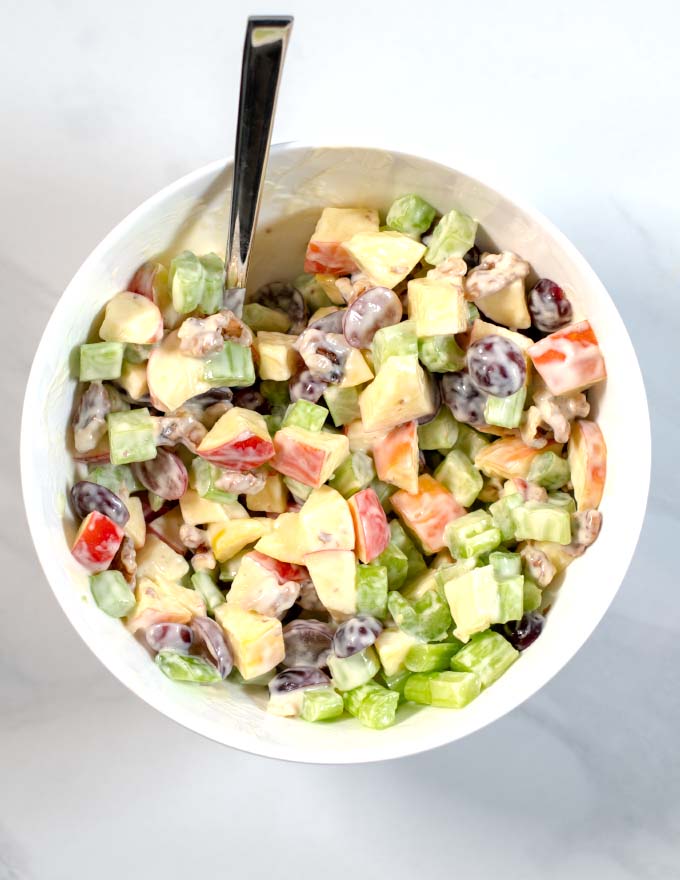 Waldorf Salad with Grapes in a big mixing bowl.