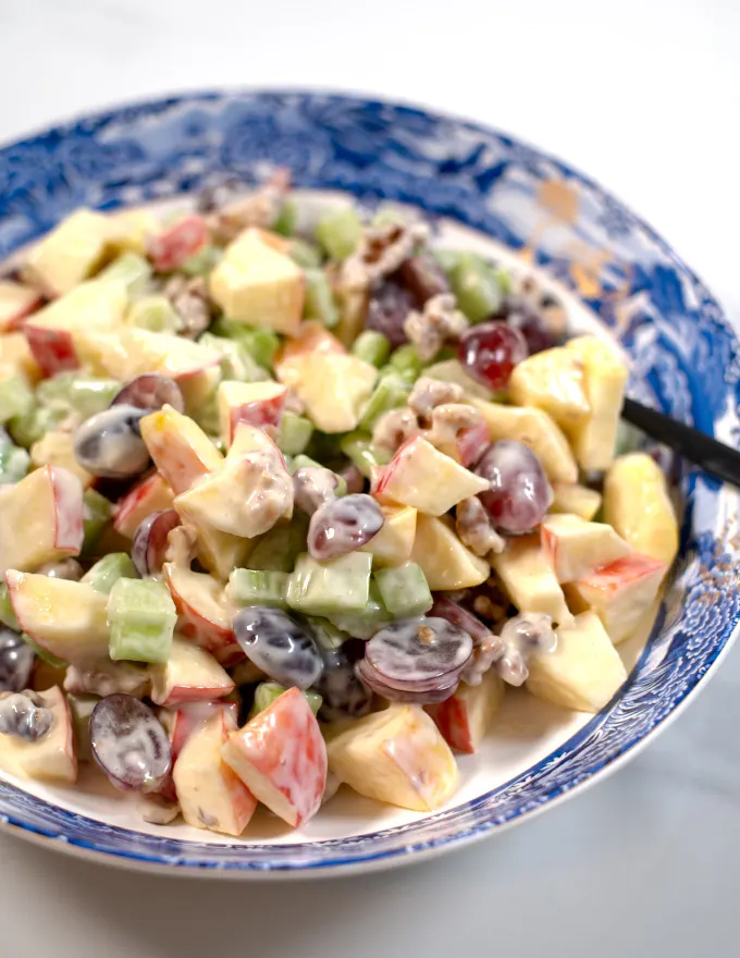 Closeup to a serving of the Waldorf Salad with Grapes.