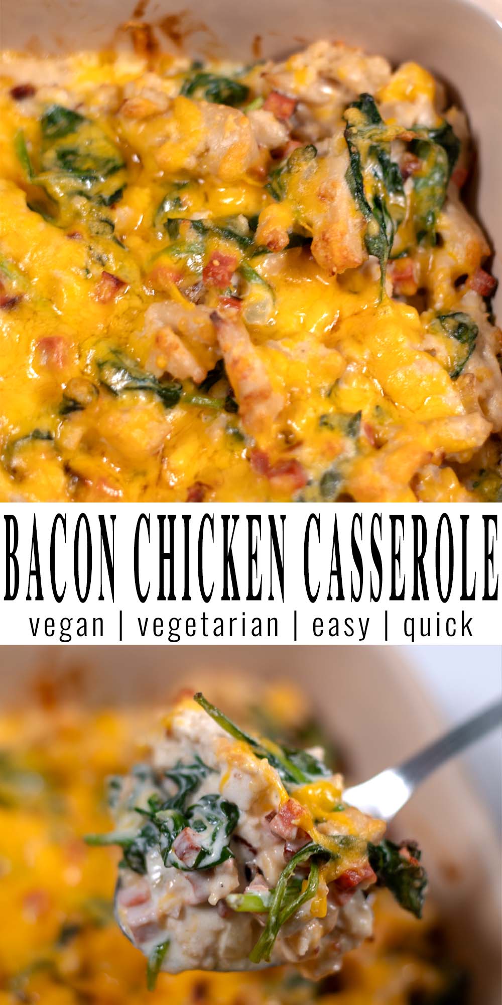 Collage of two photos showing Keto Bacon Chicken Casserole.