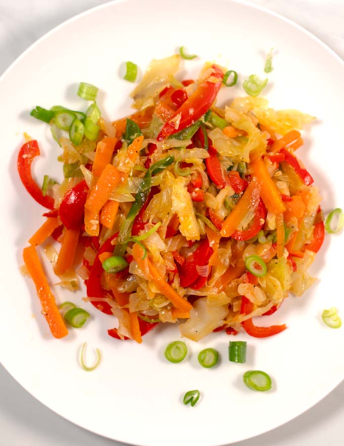 Jamaican Steamed Cabbage is served on a plate.