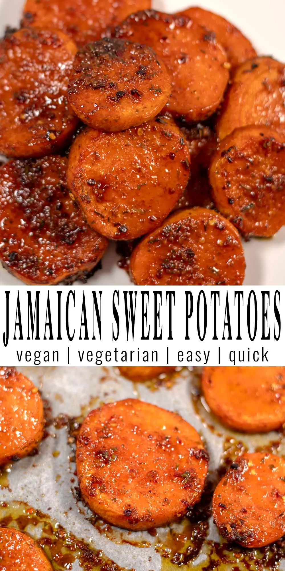 Collage of two pictures of Jamaican Sweet Potatoes with recipe title text.