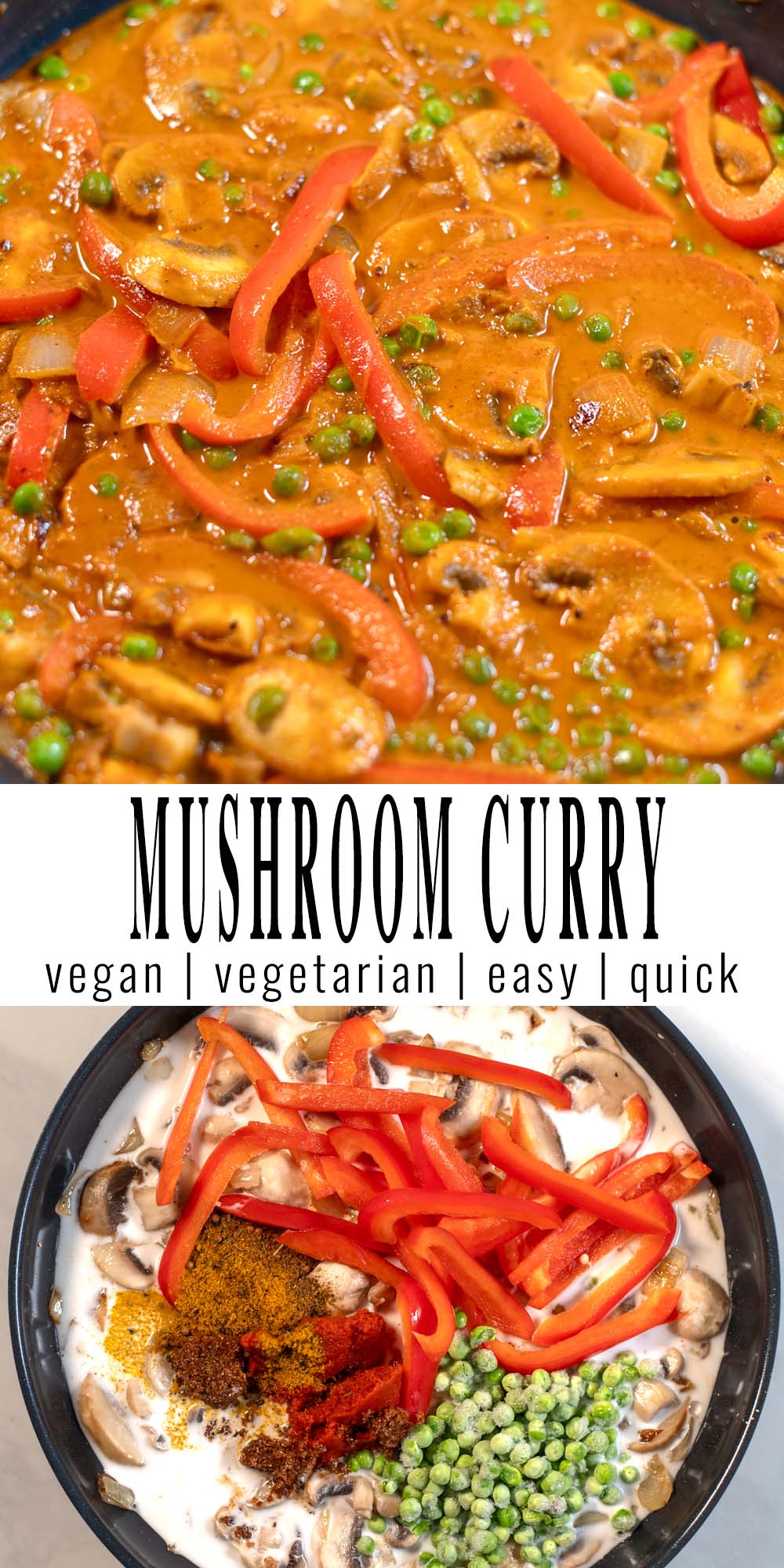 Collage of two photos of Mushroom Curry with recipe title text.