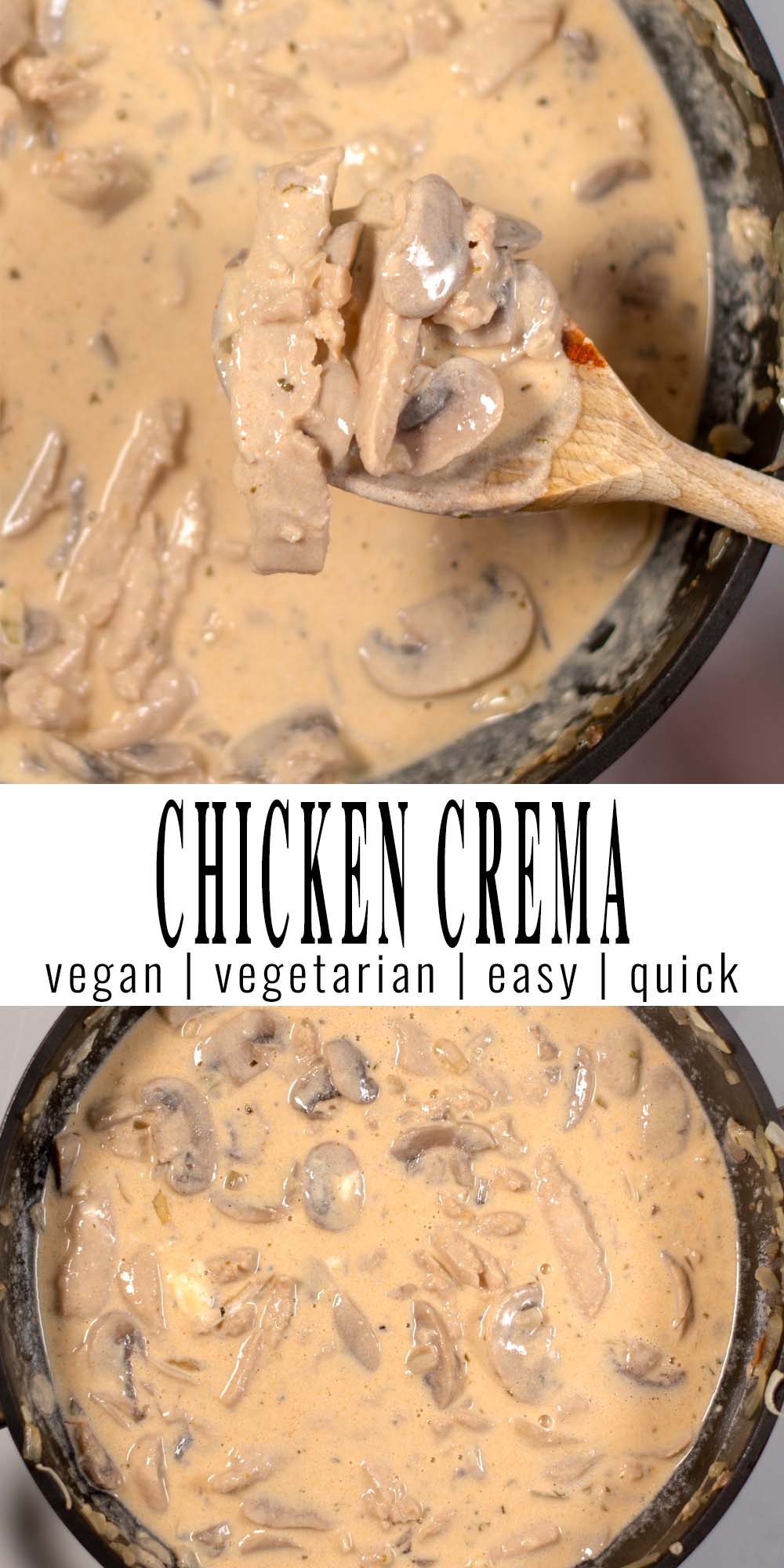Collage of two pictures with Chicken Crema with recipe title text.