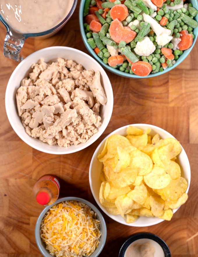 Ingredients needed for making Potato Chip Casserole.