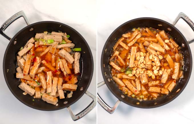 Step-by-step pictures showing how sauces are mixed with the chicken.