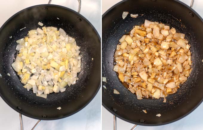 Onions are sautéed with spices.