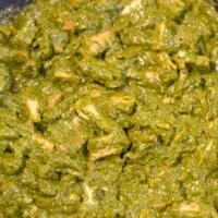 Closeup og Chicken Spinach Curry.