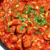 Zoom into the parsley topping of Chorizo Casserole.