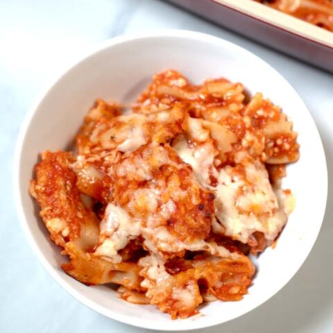 Closeup on a serving of Chicken Nugget Casserole.