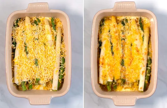 Before and after baking pictures of the casserole.