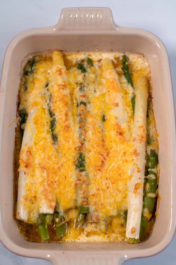 Closeup of the golden crust of the casserole.