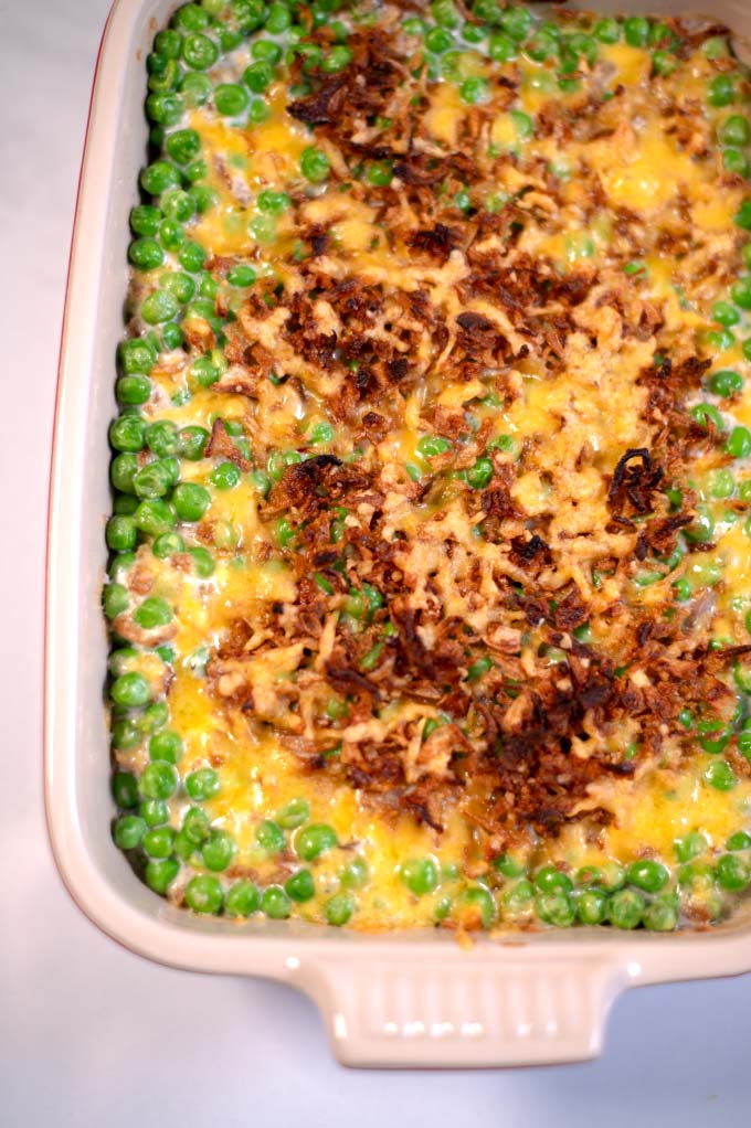 Closeup of Sweet Pea Casserole.