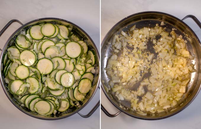 Zucchini slices are cooked.