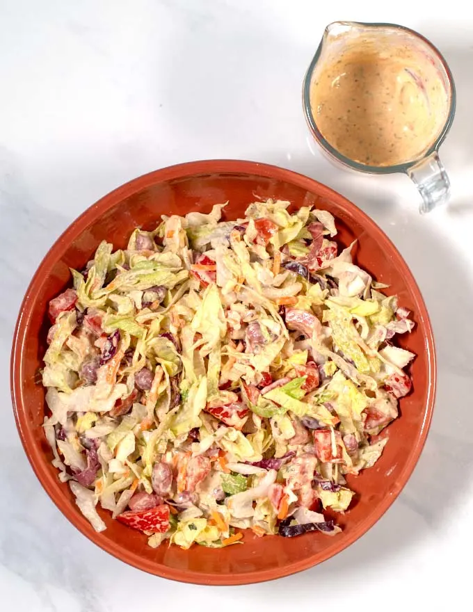 Top view of a serving of salad.