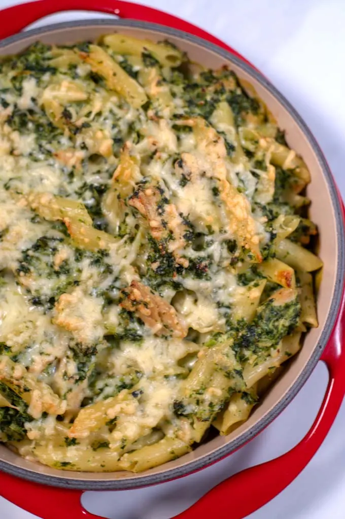 Closeup on Chicken and Kale Casserole.