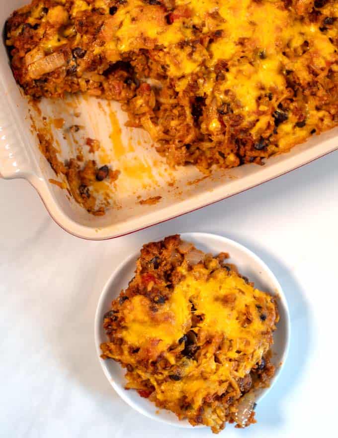 A portion of Taco Hash Brown Casserole.