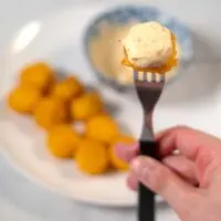 A chicken pop with spicy mayo.