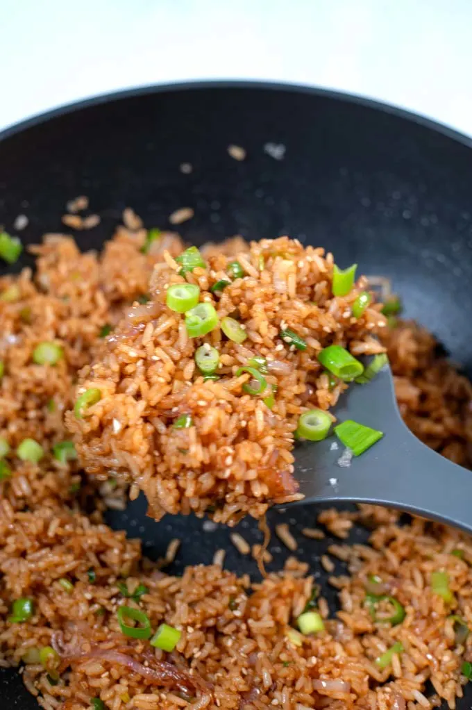 Closeup view of Wasabi Fried Rice.